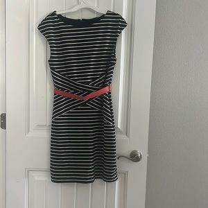 Black and White Striped Dress with Belt